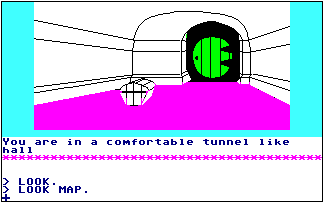 Figura 3 - Pochi colori e una grafica ancora spartana, ma i primi passi avanti si vedono: Hobbit, per Commodore 64 (1982). Basta confrontare queste immagini con quelle di un qualunque videogioco dei nostri giorni per rendersi conto dei progressi fatti - e dell'enorme aumento del 'peso' in bit della grafica utilizzata.