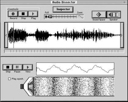 Figura 4 - Diverse rappresentazioni del suono. L'immagine  tratta dal software 'AudioDissector' utilizzato nel Computer as Learning Partner Project della University of California  at Berkley