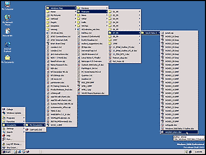 Figura 23 - Icone e menu a cascata in Windows 2000, l'ultima versione del popolare sistema operativo grafico di casa Microsoft