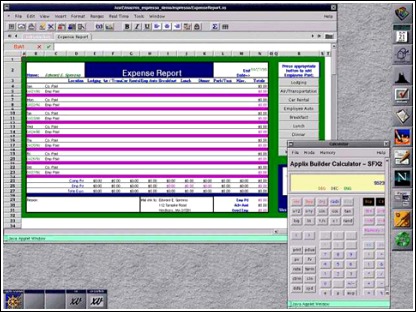 Figura 21 - Due finestre di programma in un sistema operativo a icone: foglio di calcolo (spreadsheet) e calcolatrice