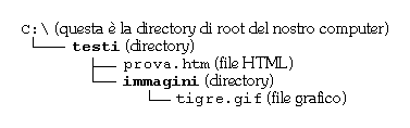 Figura 21 - In una struttura come questa, la sintassi del comando <img> contenuto in prova.htm  <img src="immagini/tigre.gif">