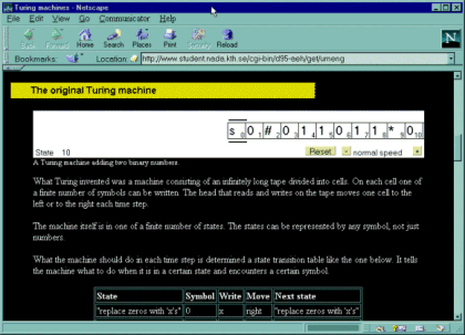 Figura 13 - Il browser Netscape con un applet Java che simula una macchina di Turing