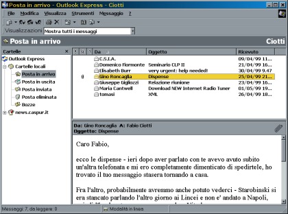 Figura 3 - Il programma di posta elettronica Outlook Express