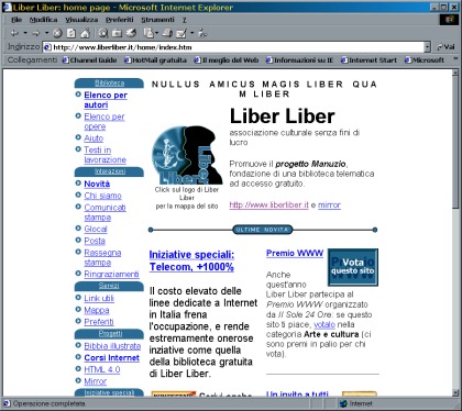 Figura 10 - La pagina del sito Web di Liber Liber, una biblioteca di testi italiani in formato elettronico