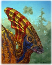 Tavola a colori raffigurante un parasaurolophus