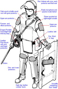 Equipaggiamernto completo per un fante di polizia